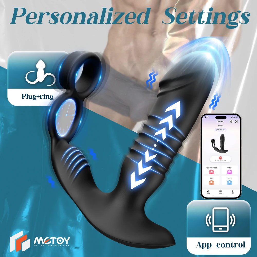 rostate Massager Male Sex Toys for Men - 3IN1 Male Sex Toy with Dual Cock Ring, App & Remote Control Prostate Vibrator Toy