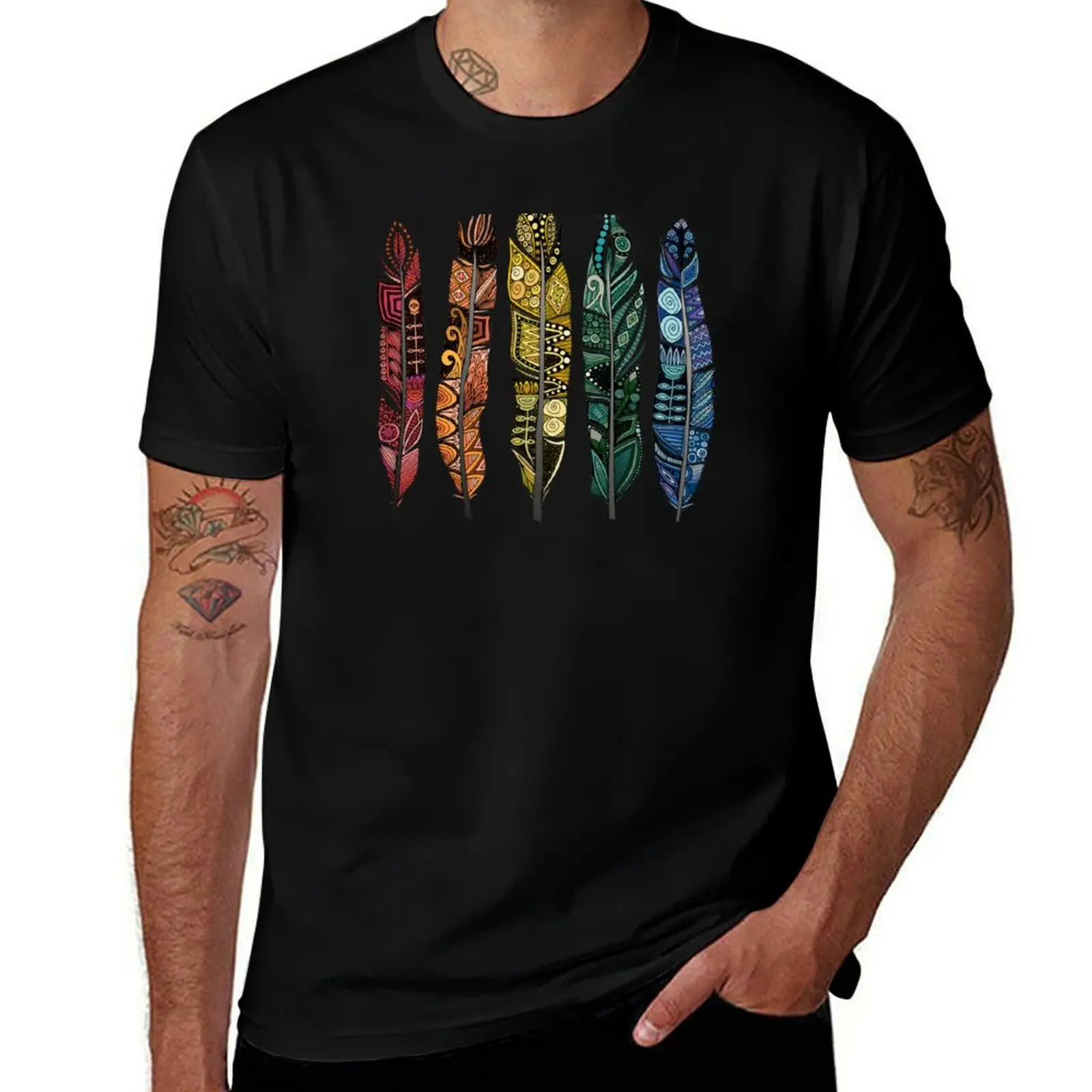 

boho rainbow feathers T-Shirt t shirts for man graphic funny man t shirts for men casual T-Shirt