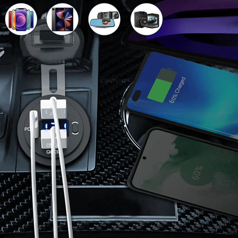 

1pc Waterproof Car Charger Outlet Car Double Hole Fast Charging Charger USB Car Charger Socket QC3.0 Port Auto Accessories