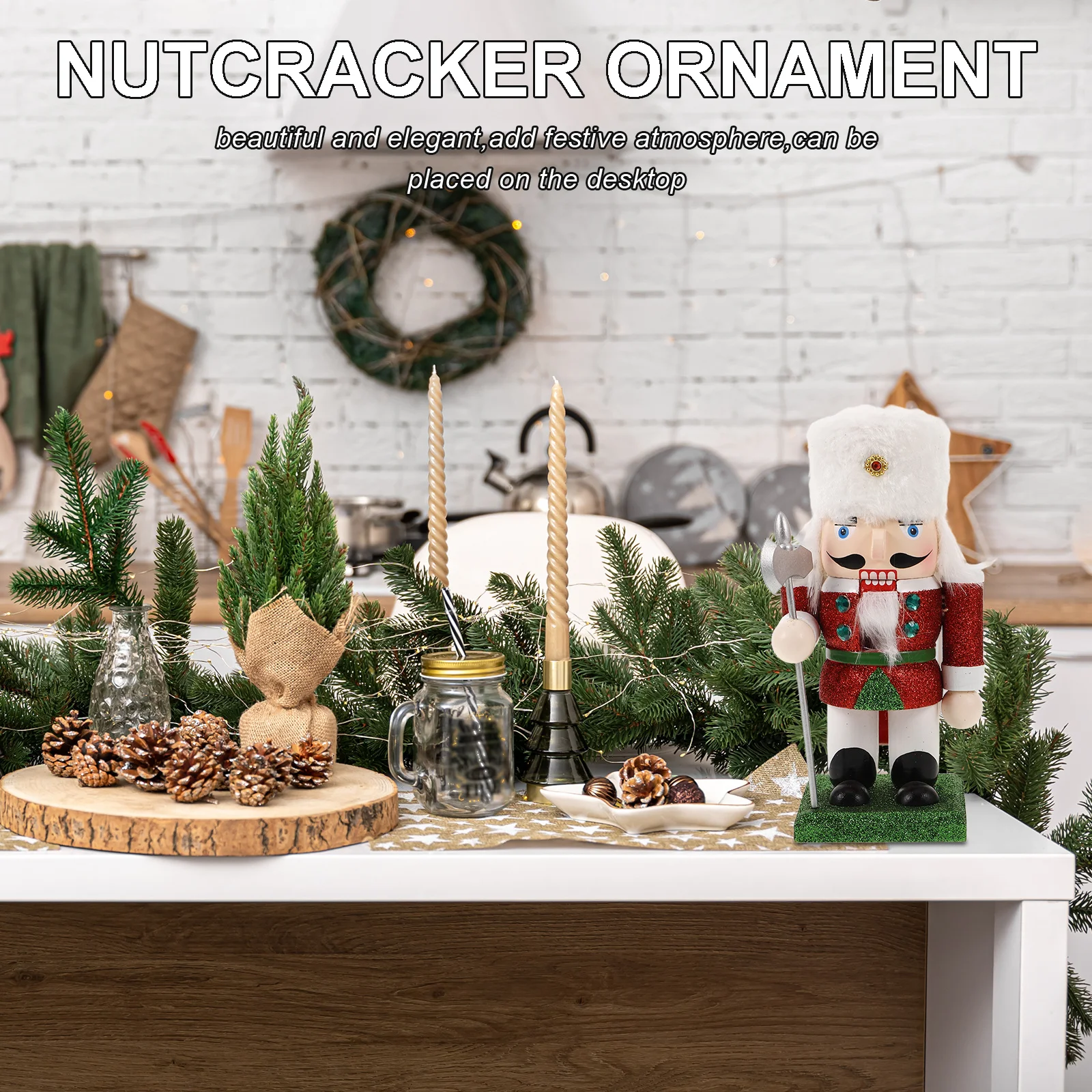 

Classic Wooden Nutcracker Christmas Decoration Glitter Accent Holiday Table Decor Festive Indoor Display Traditional Yuletide