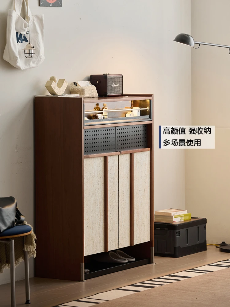 

Retro solid wood shoe cabinet designer mid-ancient style entrance entrance cabinet small apartment narrow locker storage Bauhaus