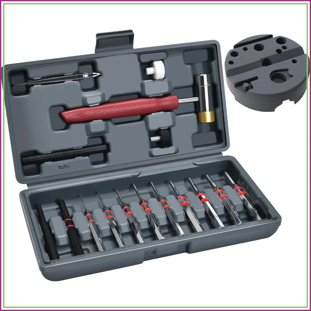 

Professional Steel Roll Pin Punch Set with Interchangeable Hammer, Bench Block & Case, Mechanical Repair Tool