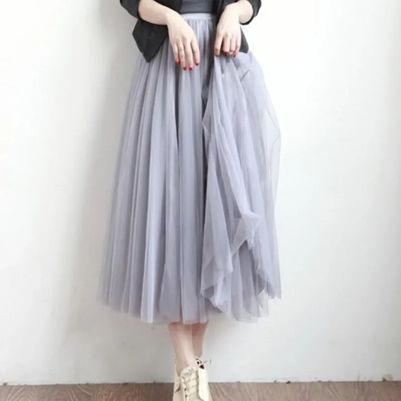 2023 Spring Summer Autumn Elastic High Waist Women Tulle Skirt Female Long Pleated Tutu Skirt Teen Girls Ball Gown Skirts