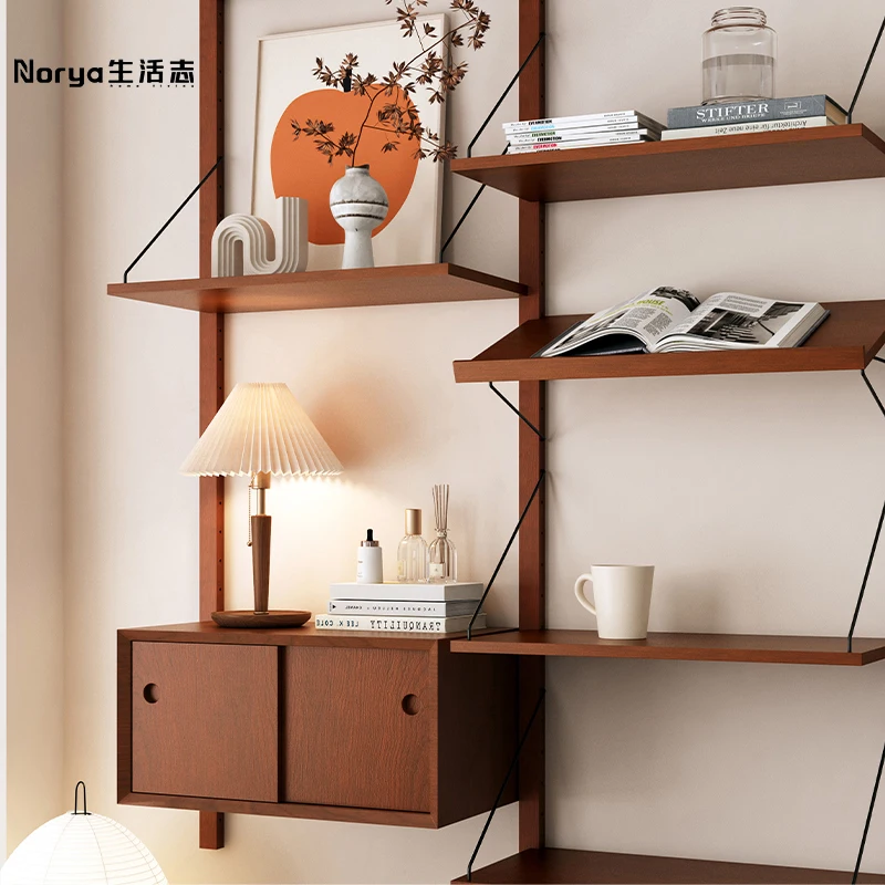 Retro wall storage rack wall-mounted solid wood combination storage rack small apartment medieval living room wall display rack