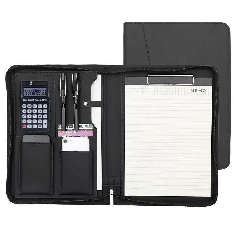 

University A4 Leather Executive Portfolio Folder for Document Holder Organizer Business Briefcase Man Zipper Calculator Office