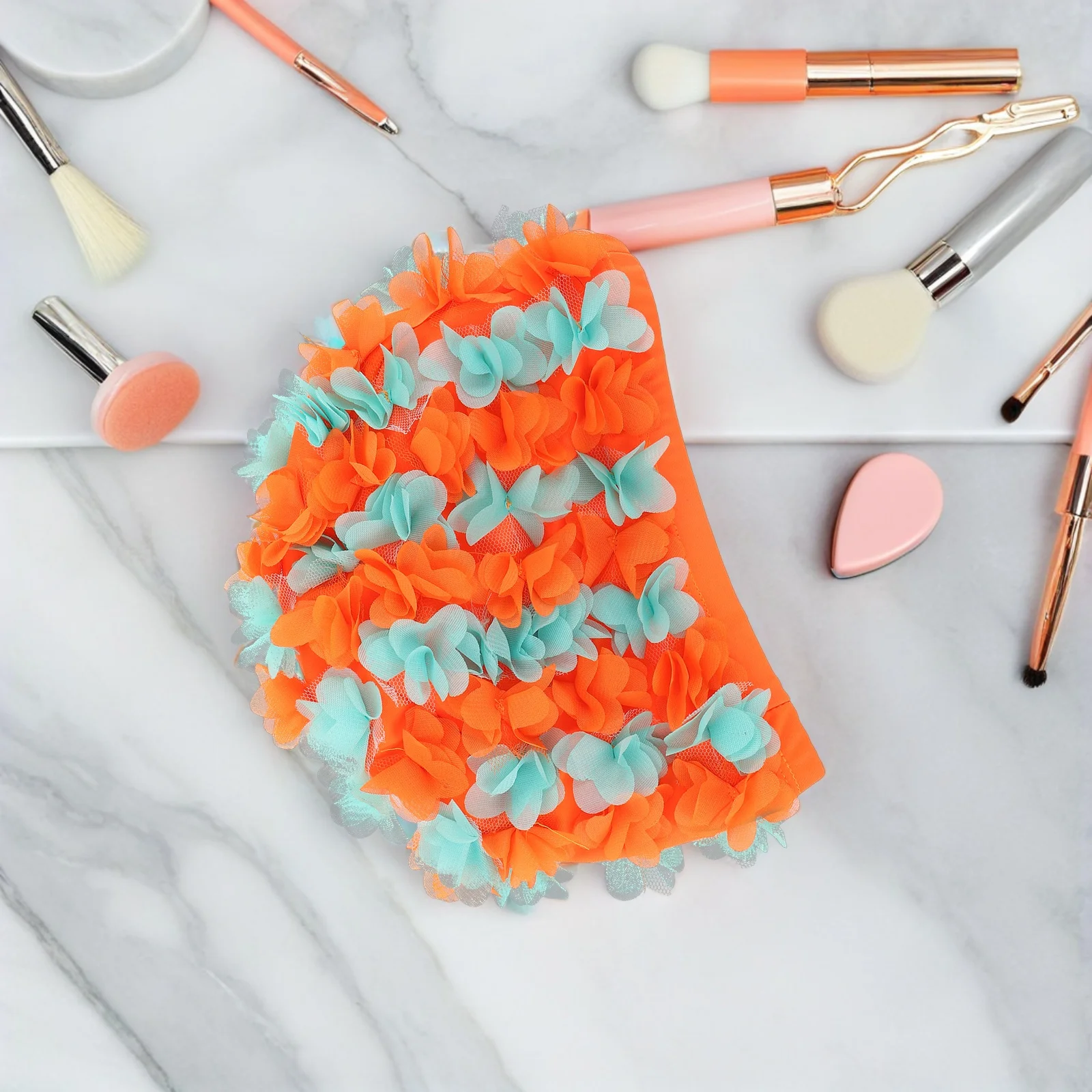 قبعة سباحة نسائية على شكل زهرة، قبعة سباحة مرنة من النايلون قابلة للتنفس، قبعة سباحة للشعر الطويل، قبعة سباحة للشاطئ في الهواء الطلق