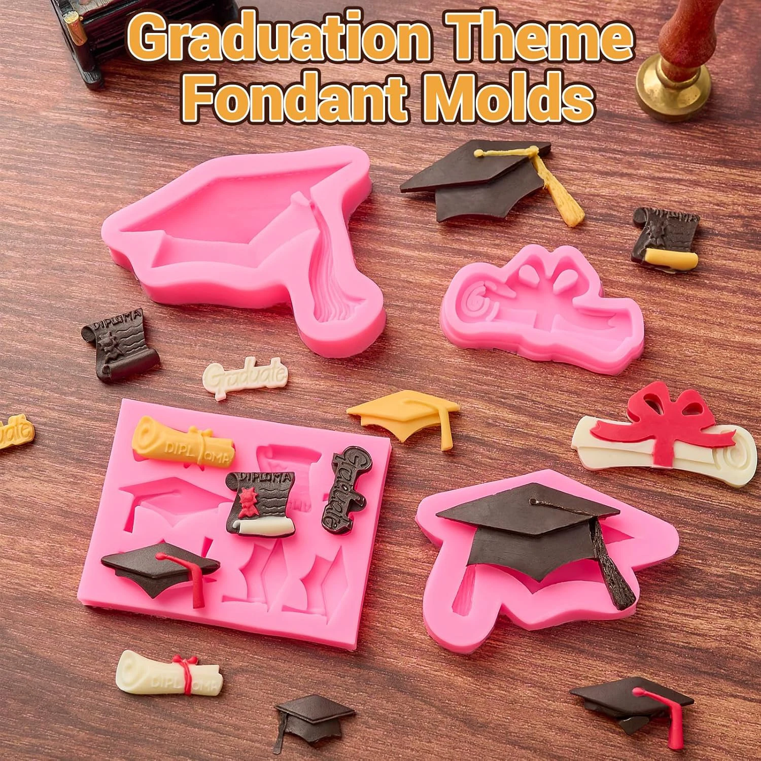 Graduation Silicone Mold Graduation Cap Diploma Chocolate Fondant Candy Cake Decoration Cupcake Topper for Grad Party Supplies