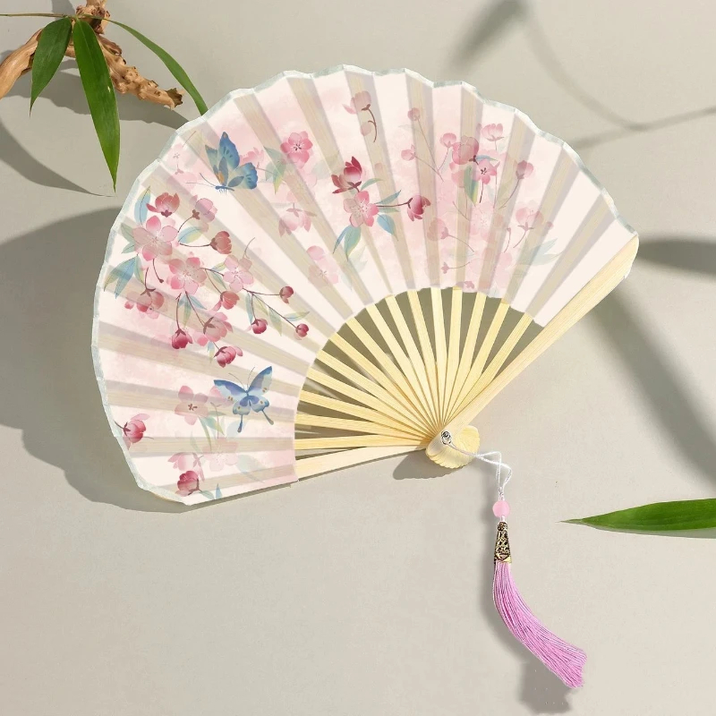 Shell Pattern Folding Fan for Women Hanfu Cheongsam Photography Prop Daily Fan Gift Lightweight Portable Summer Photo Prop