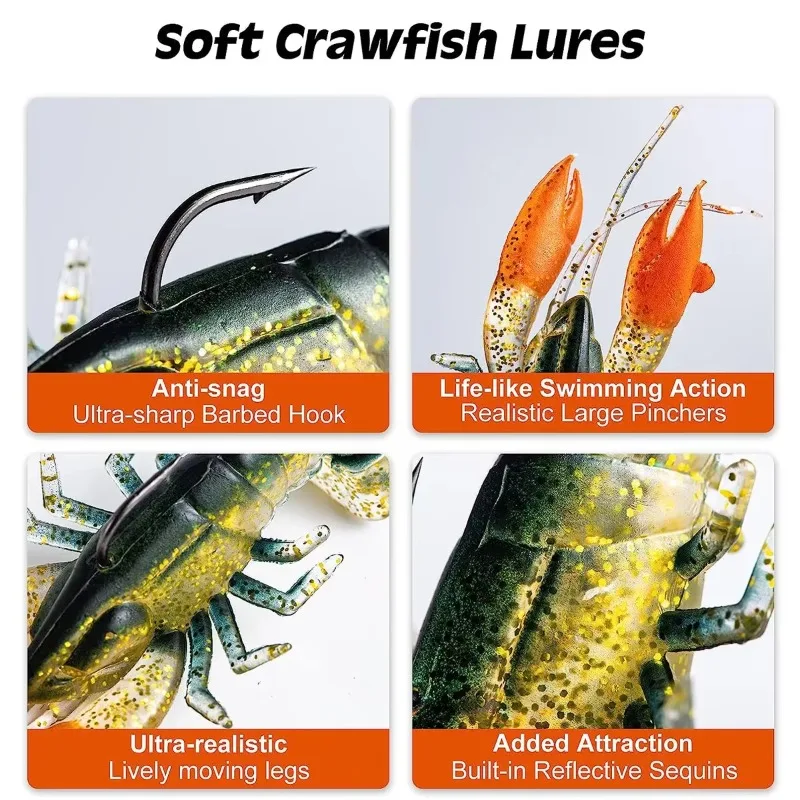 8CM 14G Crayfish Fishing Lures Soft Lobster Shrimp & Claw Bait Catch More Fish Artificial Bait for Pole Fishing