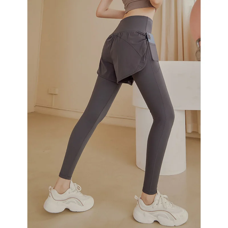 

Поддельные двухсекционные брюки для йоги для женщин с высокой талией, подтяжкой бедер, контролем живота, брюки для бега, эластичные узкие спортивные брюки, брюки для фитнеса Lon