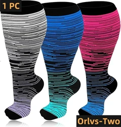 Compression Socks for Women Men Wide Calf Extra Large Knee High Flight Sock for Circulation Support Plus Size 2XL-7XL 20-30 mmHg