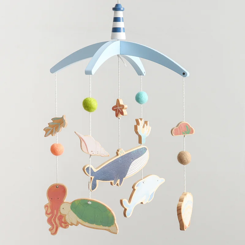 

Baby Bed Bell Hanging Toy 0-12 Months Newborn Wooden Mobile Music Crib Rattle Toy Cartoon Whale Crib Holder Bracket Infant Gift