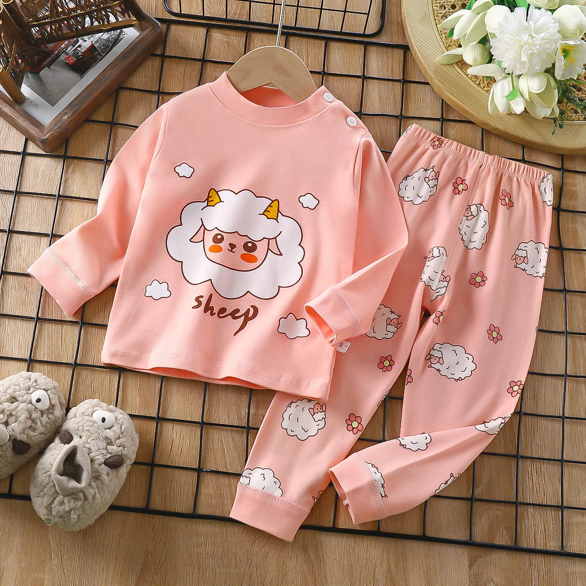 Boys Girls Pajama Sets Cartoon Print Long Sleeve Cute T-Shirt Tops with Pants Toddler Baby Spring Autumn Sleeping Clothes