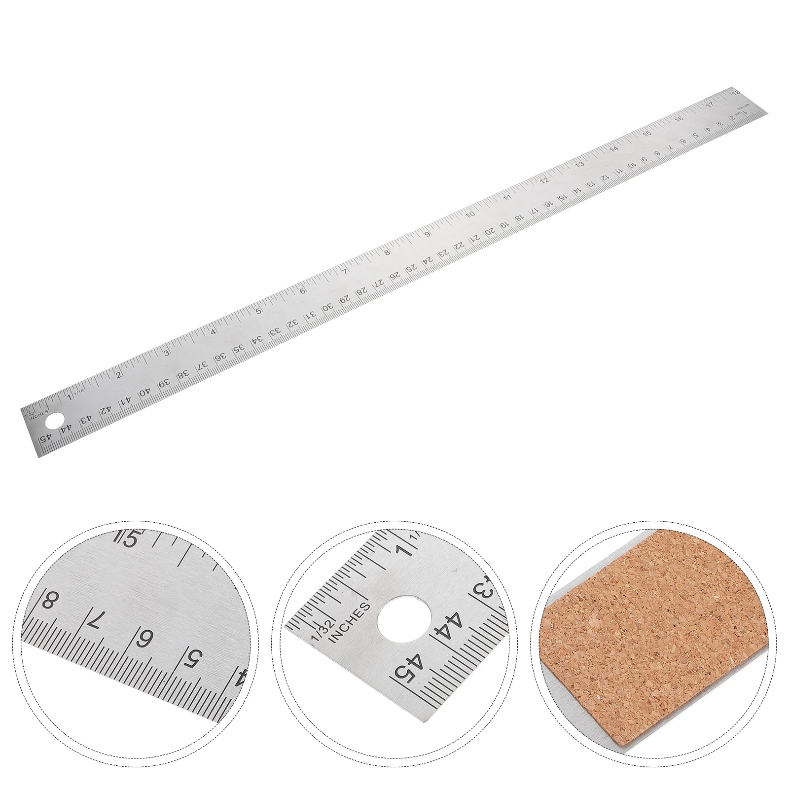 Villcase 18 Inch Ruler Stainless Metal Drafting Measuring Non- Ruler Inches CentiCork Back Rulerss Construction Distance Cork