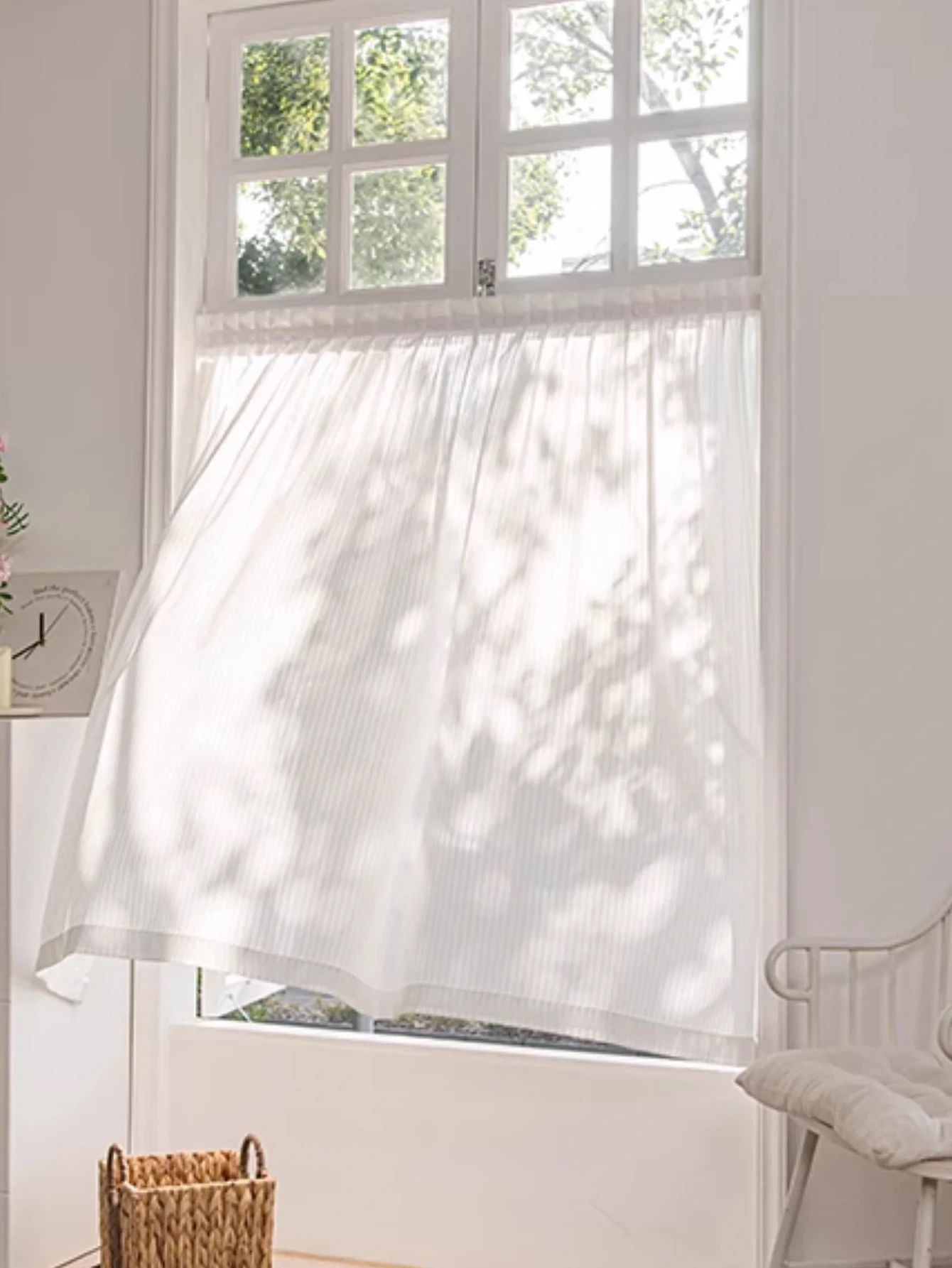 1pc White non perforated gauze curtain for easy installation, modern and simple, UV resistant, suitable for bedroom, living room