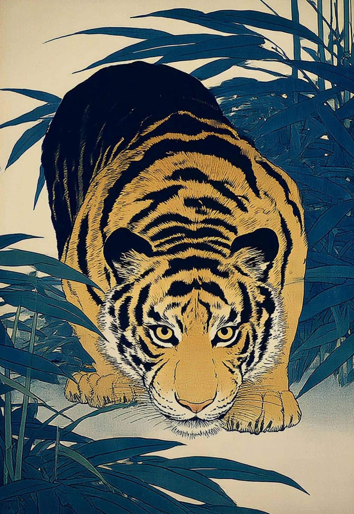 Japanese Forest Wildlife Fierce Tiger Retro Illustration Posters