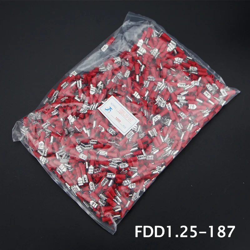 Free Shipping 1000pcs FDD1.25-(187 205 250)Pre-insulating Female Terminal Brass 22-16 A.W.G