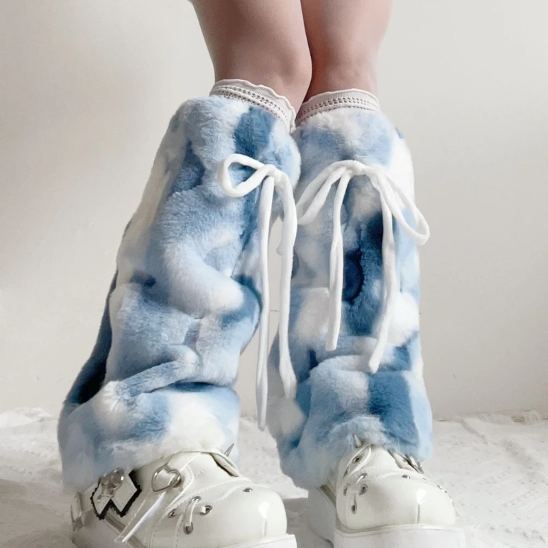 

Vintage Leopard Pattern Plush Leg Warmers for Women Fuzzy Furry Winter Warm Thermal Boot Toppers Footless Long Socks