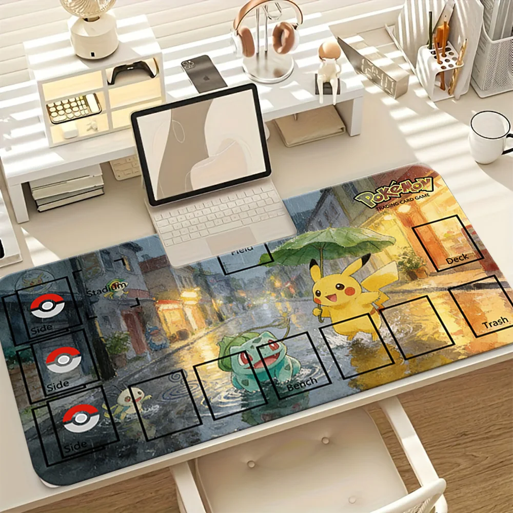 

Коврик для игр Rainy Street Pikachu Bulbasaur Pokemon TCG, удлиненный игровой коврик для мыши