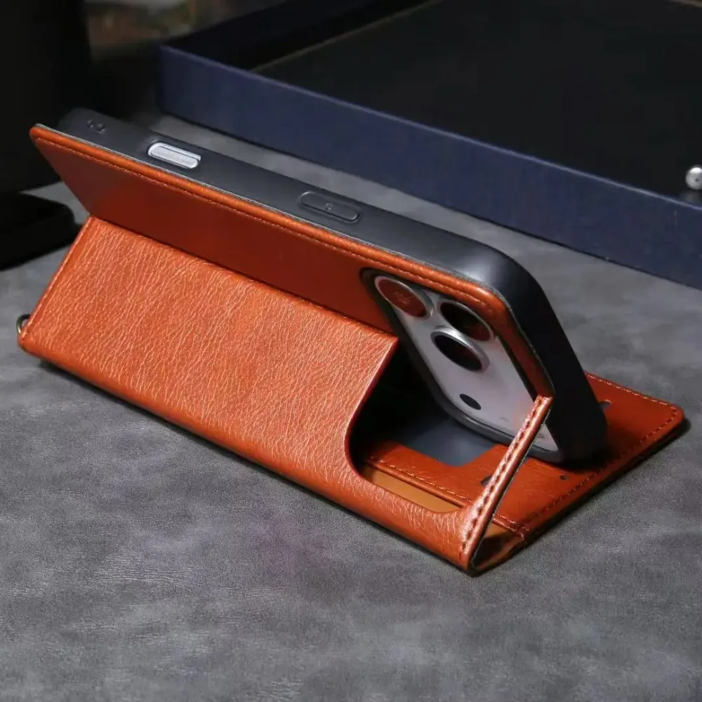 الأعمال الجلود المغناطيسي محفظة قلابة الحال بالنسبة آيفون الهواء 17 16 15 14 13 برو ماكس مكافحة الإفلات محفظة حامل بطاقة الغطاء الواقي #4