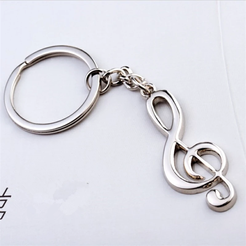 New keychain key ring silver plated musical note keyring for bag car metal music symbol key chains