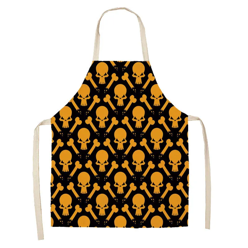 Halloween Collection Linen Apron Hot Sale Horror Skull Pumpkin Hanging Neck Men and Women Decorative Kitchen Antifouling Bib