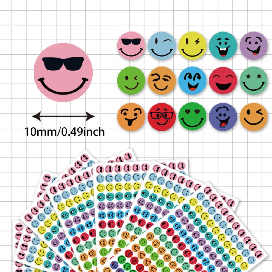 1200 Pcs Round Face Stickers 15 Designs Happy  Face Students Labels for DIY Crafts Scrapbooking School Office Supplies