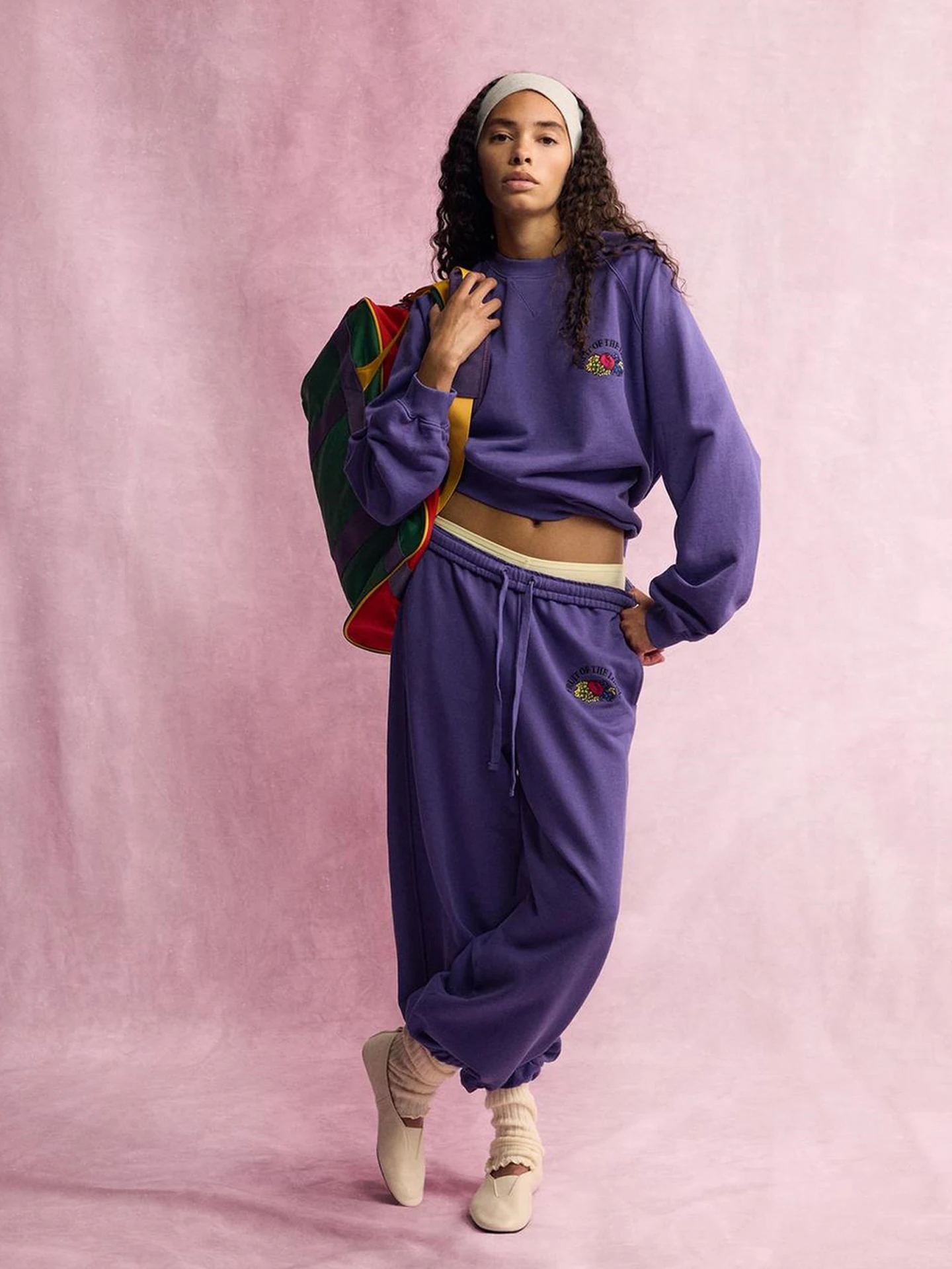 Washed Long Sleeve round Neck Sweatshirt with Embroidery 4644129 mid Waist Contrast Color Running Pants 4644130 Fashion Set f...