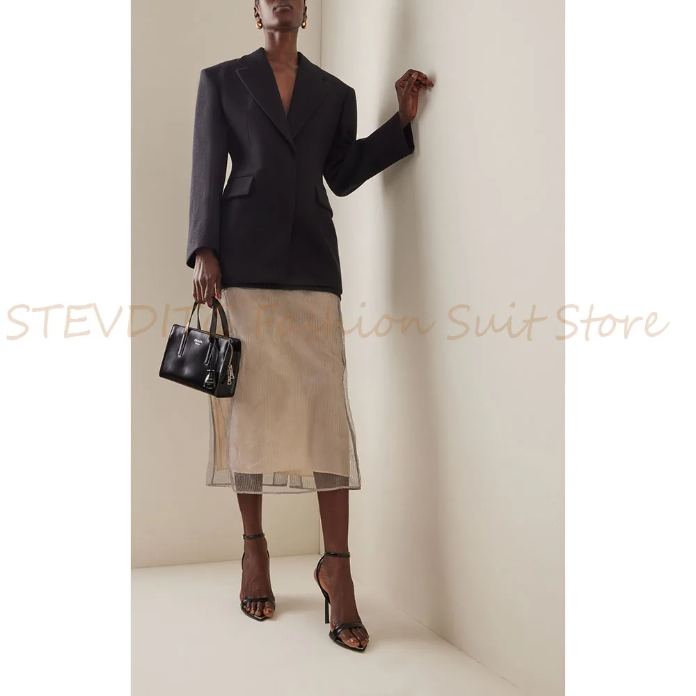 고품질 블랙 여성 수트 블레이저 노치 라펠 숏 슬림 코트 연회 사무실 비즈니스 데일리룩 1피스 여성 의류