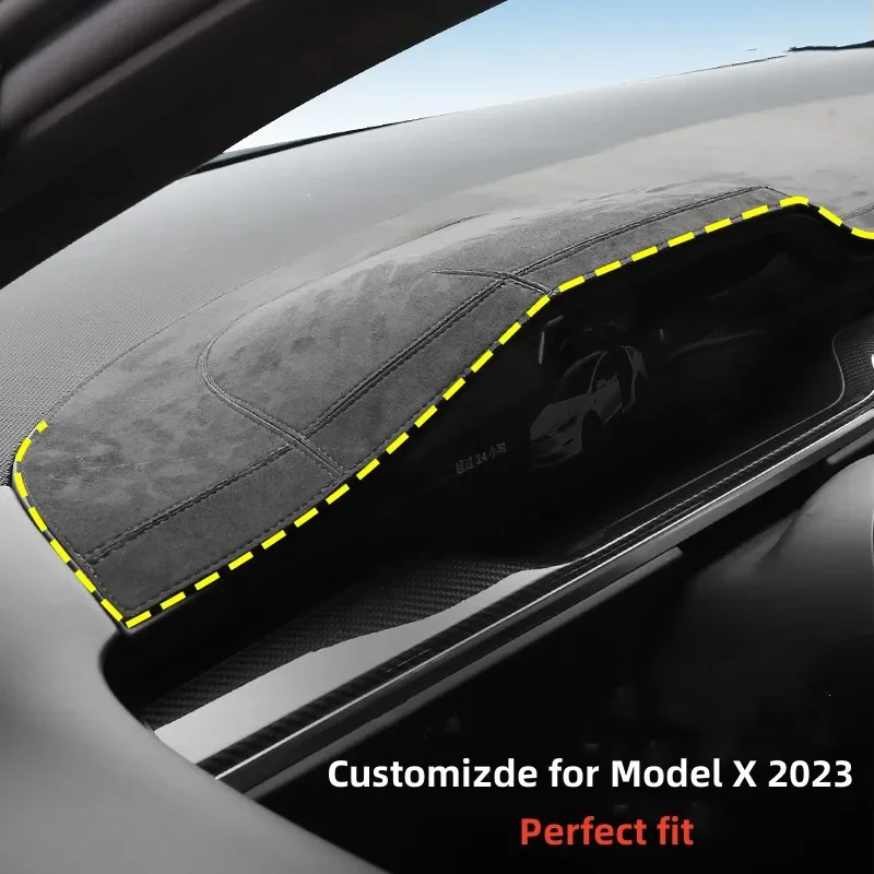 Car Dashboard Cover Frosted Leather Avoid Light Pad Dash Mat Instrument Panel Sunshade Pad Carpet For Tesla Model X 2023