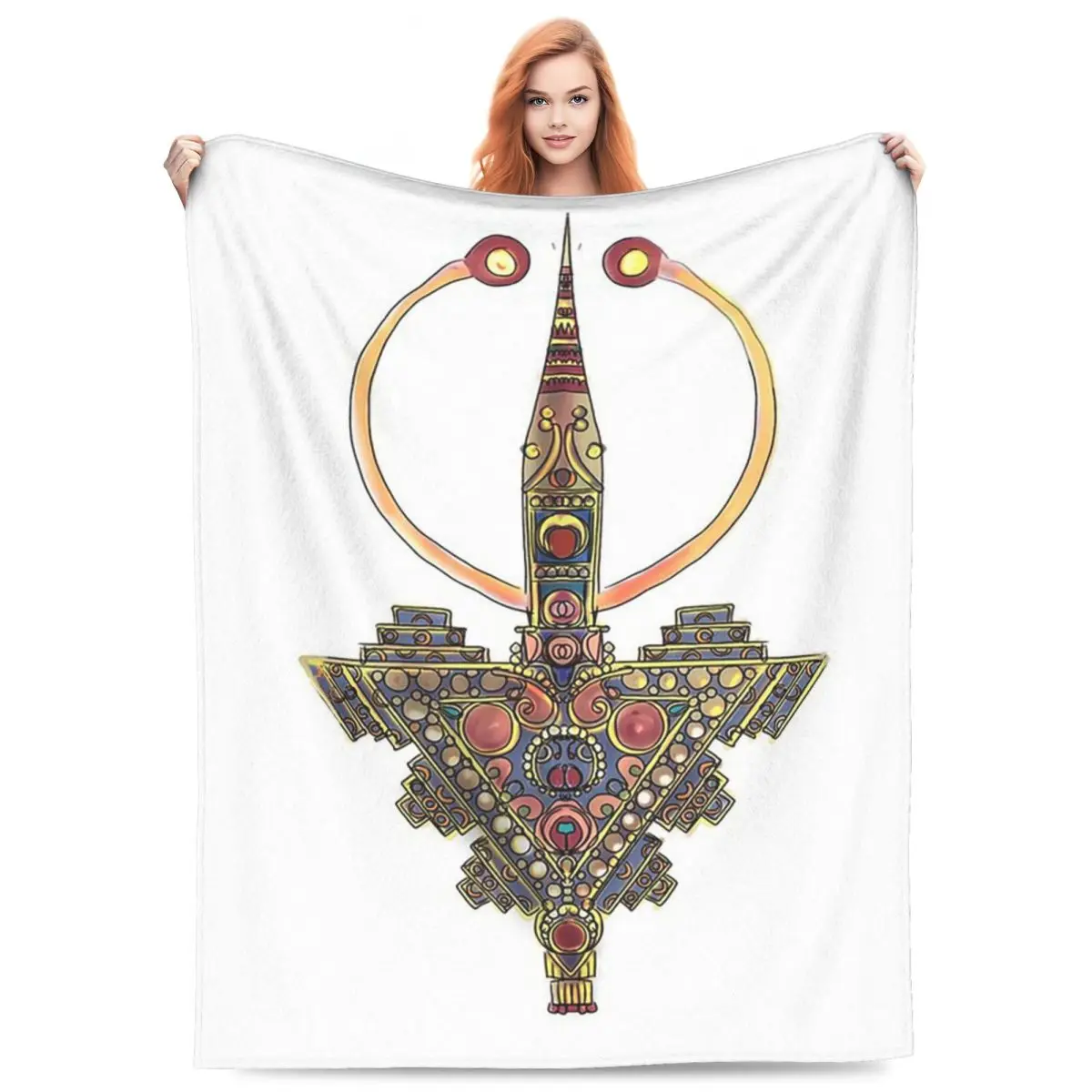 Kabyle Jewelry Amazigh Morocco Blanket Flannel Sofa Throw Blanket Lightweight for Home Bedroom Outdoor Throws Bedspread Quilt