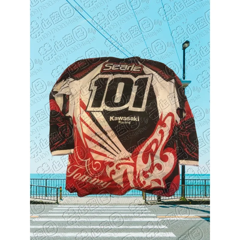 

Kawasaki World Motorcycle Off Road Championship Racing Suit for Men and Women, Oversized Breathable Sports Long Sleeved T-shirt