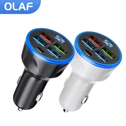 Olaf 5 Ports USB Car Charger Fast Charging Type C USB Phone Adapter in Car For iPhone 13 Pro Xiaomi Huawei Samsung Quick Charger