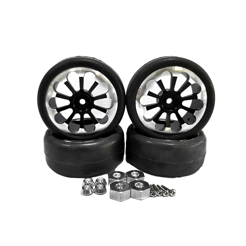 RCGOFOLLOW 휠 림 타이어 RC 자동차 부품 내마모성 RC 휠 림 타이어 1/10 WPL D12 오프로드 RC 업그레이드 부품 블랙