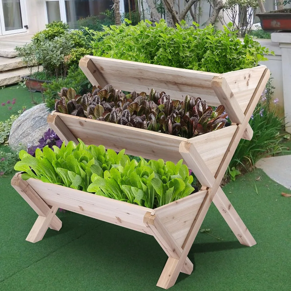 

3 Tiers Wooden Vertical Raised Garden Bed with Legs,Planter Raised Beds Kit for Flowers Herbs Vegetables, Natural