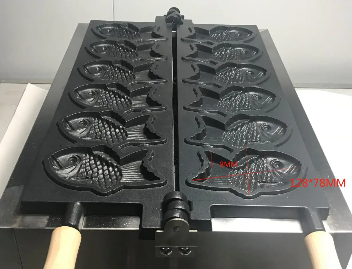 Fast Shipment Electric Regular Model 6 Pcs Big Fish Waffle Taiyaki machine , fish waffle maker,