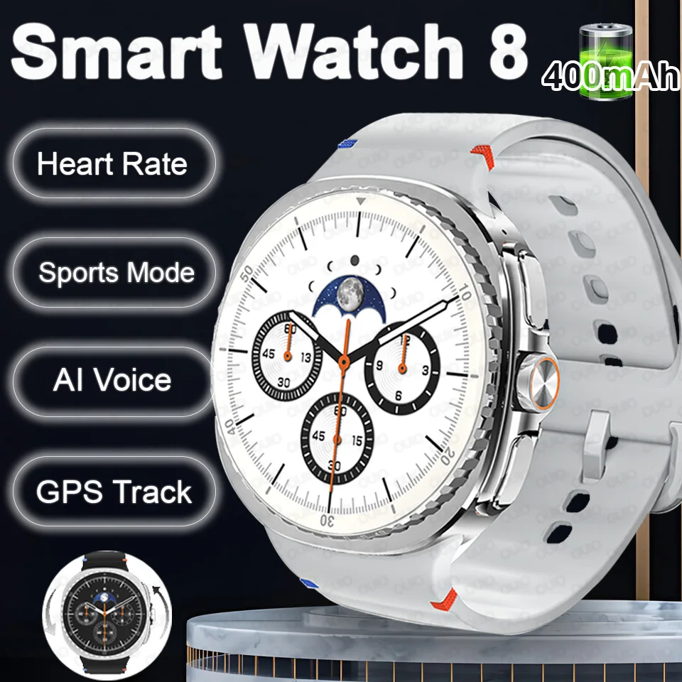 

Смарт-часы 2025 года, 1,43 дюйма, вращающийся циферблат AMOLED, аккумулятор 400 мАч, пульс, спортивный режим, Al Voice, GPS-трек, lP68, водонепроницаемые умные часы