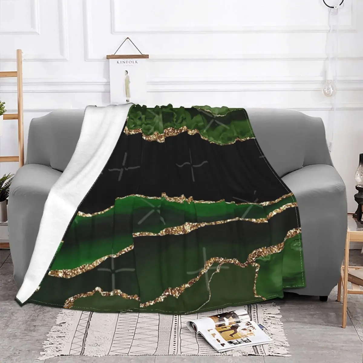 Emerald Green Faux Malachite Marble Four Seasons Universal Blanket Fireplace Can Be Laid Mother's Day Gift