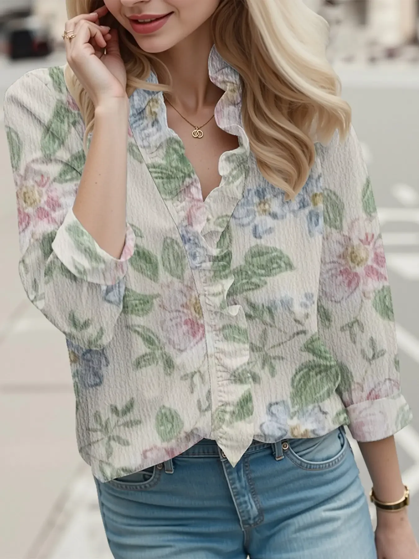 بلوزة كاجوال جديدة للخريف برقبة على شكل حرف V، قميص نسائي من الدانتيل بأكمام طويلة، ملابس للربيع والصيف والخريف #5