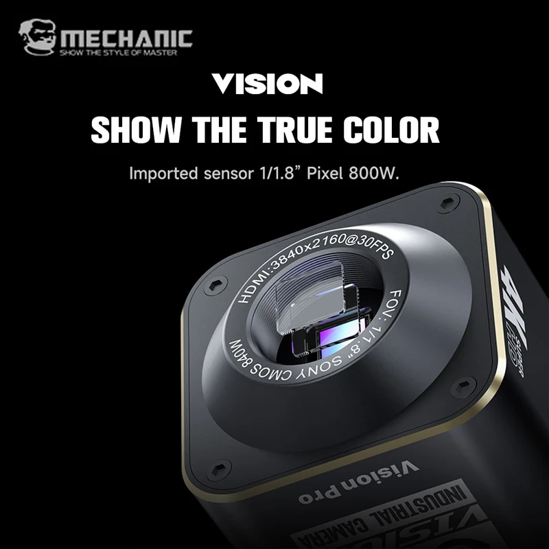 Câmera de microscópio mecânica série visão 4k hdr 800w 1.8 Polegada sensor sony saída hdmi controle sem fio ferramenta de imagem de inspeção