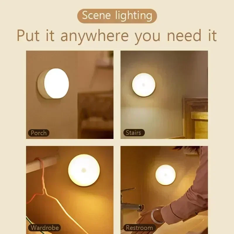 LED Motion Sensor Night Light USB Rechargeable Night Lights Eye Protection Study Lamp for Bedroom Table Closet Decoration