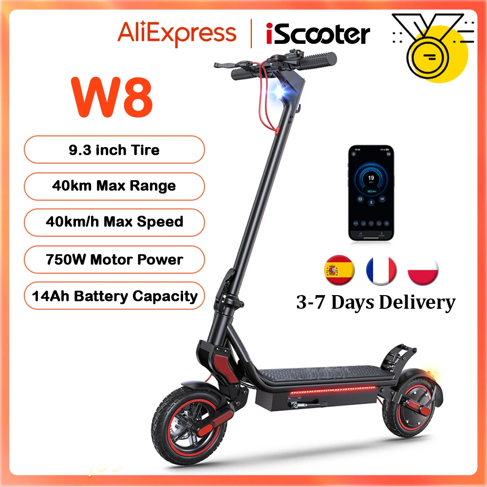 W8 Scooter électrique 9.3 pouces 750W moteur 48V14Ah double Suspension 30-40km portée 40 km/h vitesse hors route pneus avec APP E Scooters