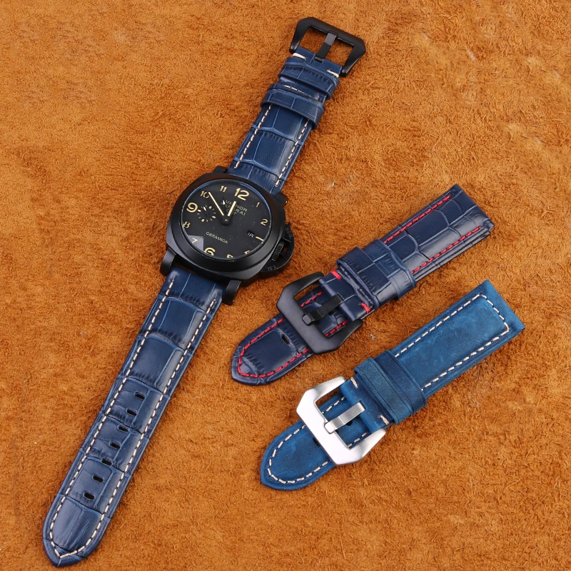 High quality Watch Band For Panerai PAM688 441 1313 00986 Leather Men's blue LUMINOR strap Accessories 22mm 24mm 26mm Bracelet