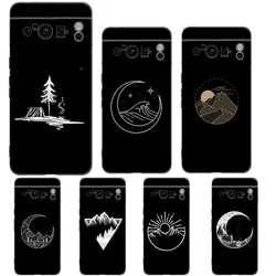 Line Mountain Scenery Sun Moon Couples Phone Case For Google Pixel 9 8 7 6 Pro XL 8A 7A 6A TPU Shell Soft Shockproof Black Cover