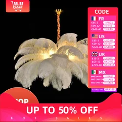 Nordic Ostrich Feather Art Living Room Decor Chandelier Bedroom Indoor Hanging Led Lights Fixture Pendant Lamps Home-appliance