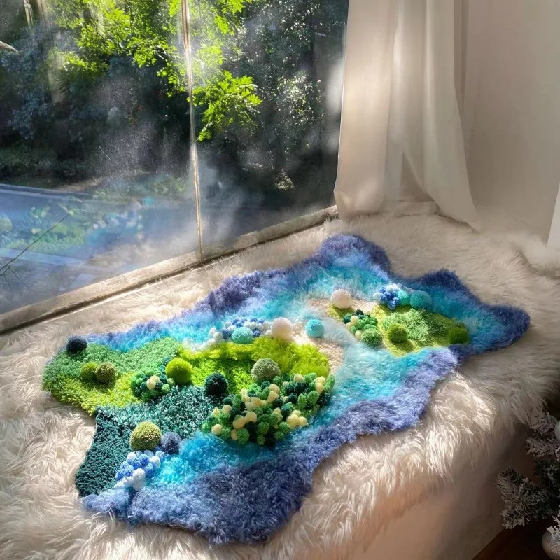 Style moss carpet material package bedroom living room bedside light luxury high-end sofa Internet celebrity green plush