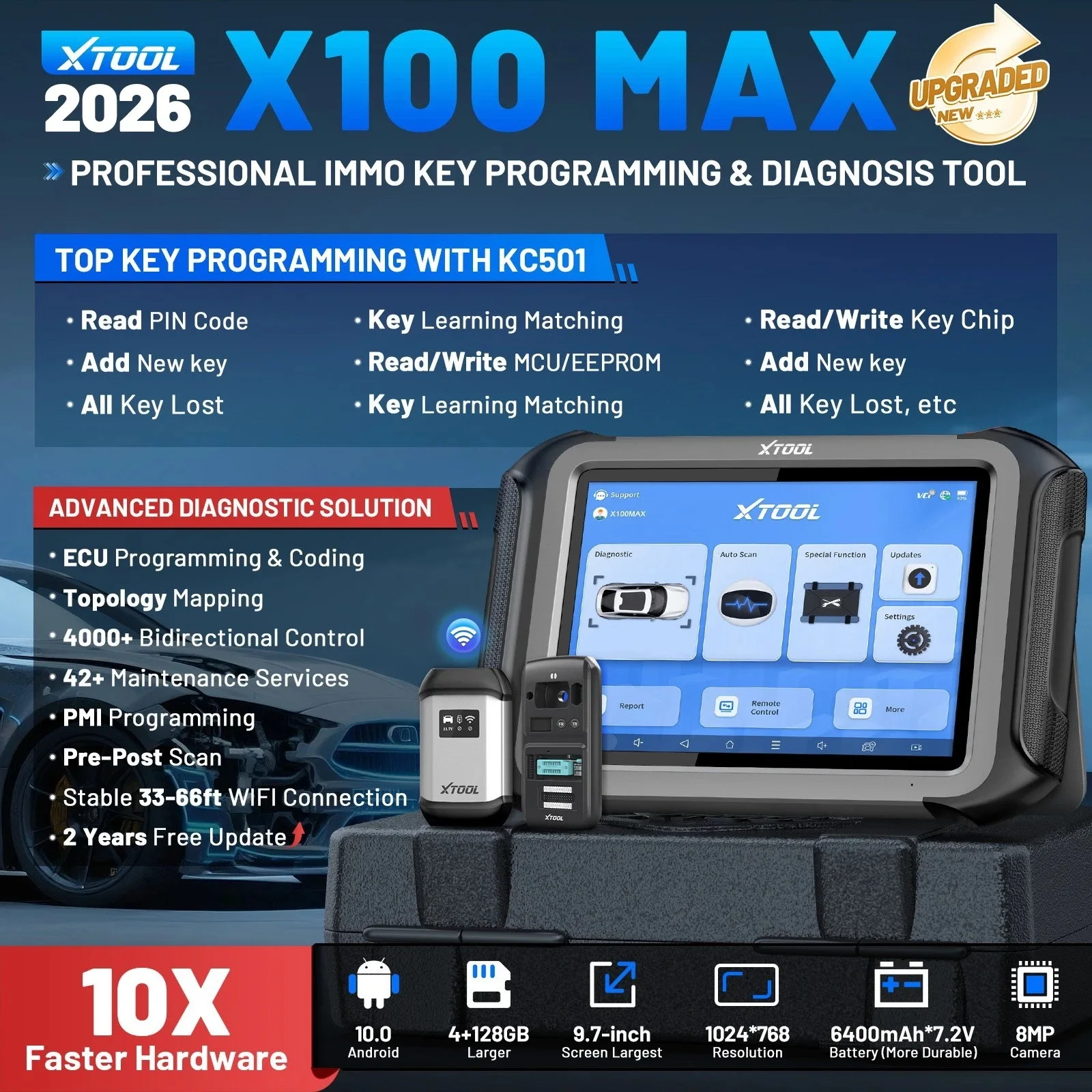 USA Warehouse XTOOL X100MAX Key Programming Tool All System Diagnostic ECU Coding Obd2 Scanner with 42+ Reset for All Key Lost