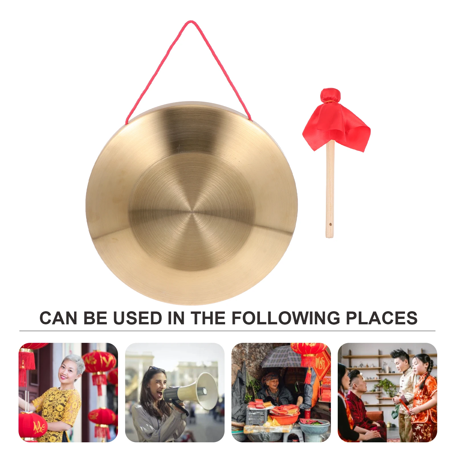 

Hand Gong with Hammer Percussion Instrument Chinese Gong Copper Cymbals Loud Sturdy Durable Handmade Musical Tool for Kids