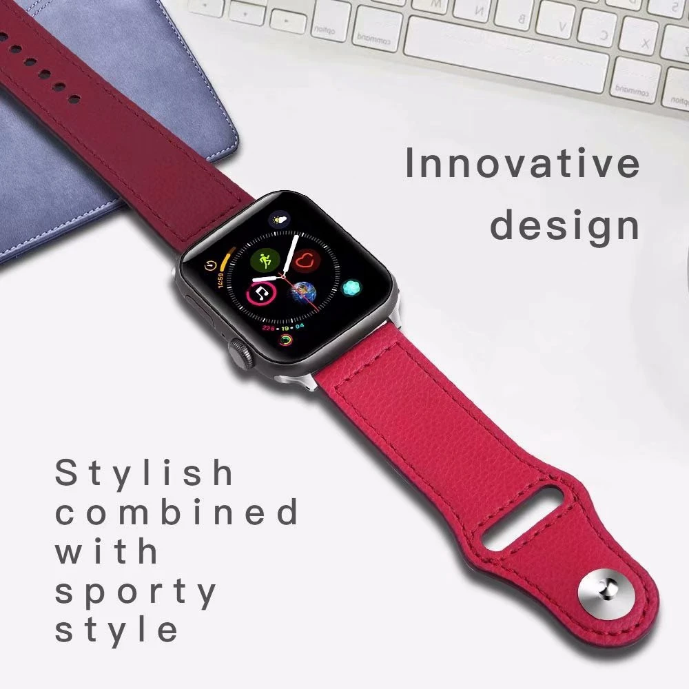 【For Apple Watch Strap】Apple Watch Series 7 6 se 5 4 3 2 1 Genuine leather loop strap fo iWatch 45mm 41mm Smart Watch Accessory