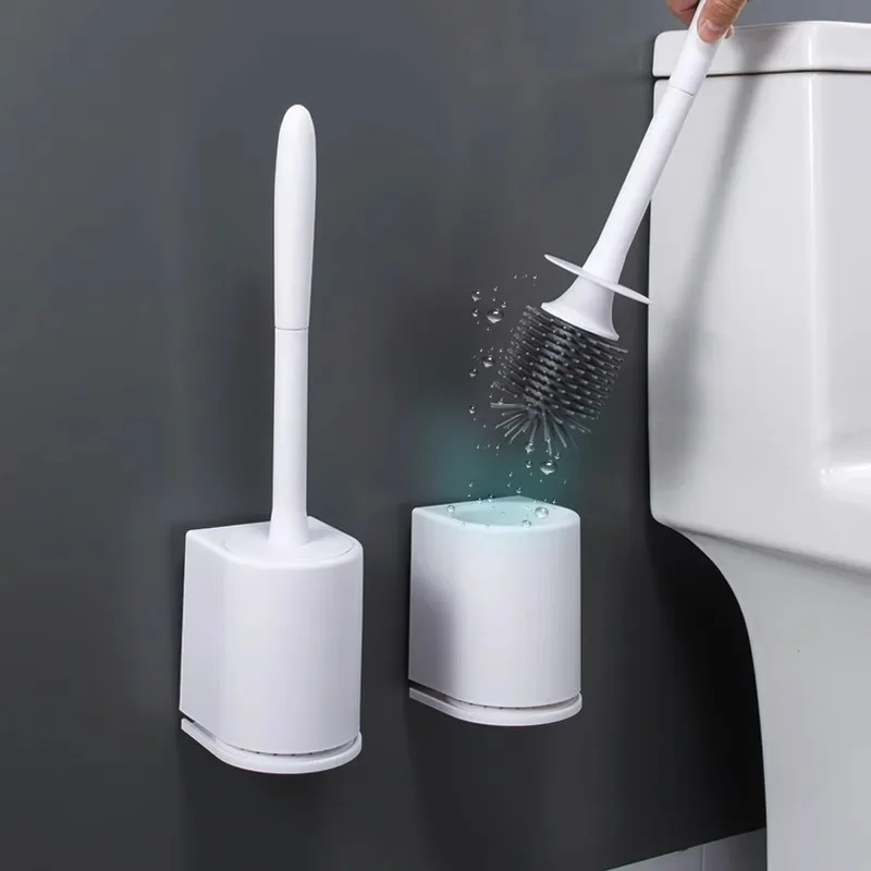 1 piece toilet brush set with no dead corners, long handle toilet brush, no need for punching holes, soft bristles for cleaning